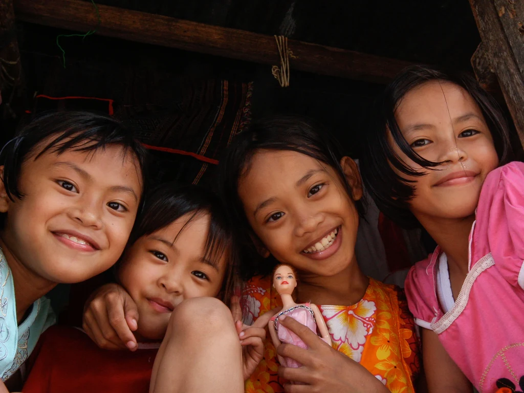 School expedition in Borneo with local children